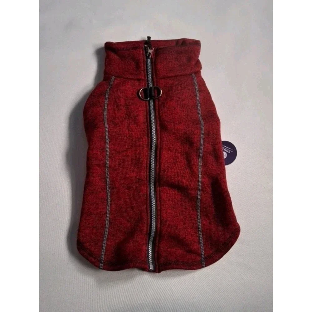 Cyeollo XL Dog Fleece Jacket  Red  Winter Coat‎ Reflective Zipper D-Ring Med